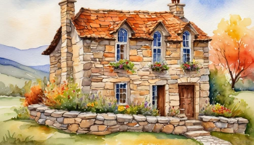 country cottage,stone house,stone houses,traditional house,cottage,home landscape,house in mountains,ancient house,summer cottage,watercolor,watercolor painting,house painting,house in the mountains,house drawing,country house,old house,thatched cottage,woman house,watercolor tea shop,houses clipart,Illustration,Paper based,Paper Based 24