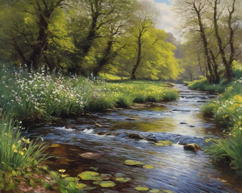 brook landscape,river landscape,meadow in pastel,meadow landscape,flowing creek,lilly of the valley,watercourse,mountain stream,clear stream,streams,green meadows,spring meadow,green meadow,meadows,the brook,bluebells,green landscape,summer meadow,spring morning,small meadow,Illustration,Black and White,Black and White 10