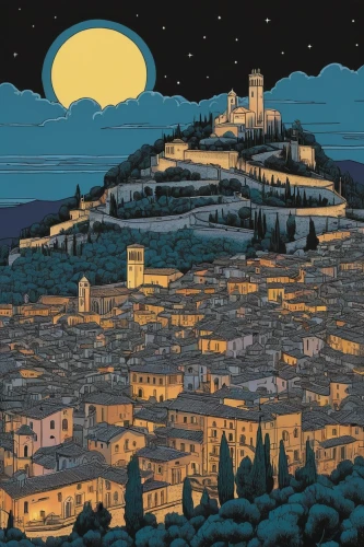 volterra,montepulciano,gordes,matera,bethlehem,apulia,acropolis,jerusalem,eternal city,pignolo,toledo,puglia,montefiascone,rome night,kings landing,townscape,calabria,pinsa,tuscan,ancient city,Illustration,American Style,American Style 15