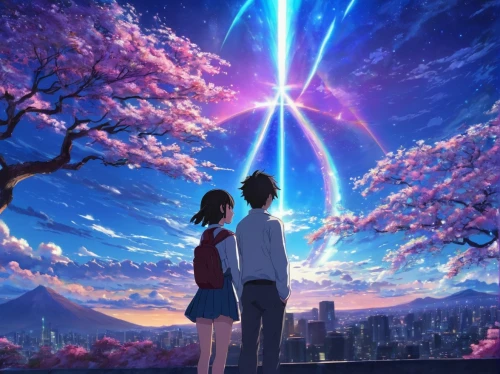 starry sky,violet evergarden,cosmos wind,chidori is the cherry blossoms,celestial phenomenon,tobacco the last starry sky,star sky,anime 3d,japanese sakura background,celestial event,falling stars,world end,shooting star,cosmos,sakura background,moon and star background,stargazing,romantic scene,the moon and the stars,astronomy,Art,Classical Oil Painting,Classical Oil Painting 27