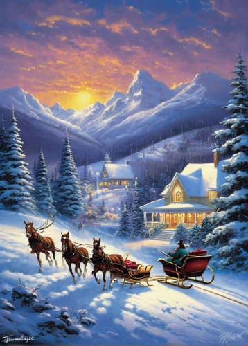 christmas landscape,sleigh ride,christmas caravan,sleigh with reindeer,santa sleigh,christmas scene,santa claus train,snow scene,north pole,sleigh,christmas travel trailer,christmas snowy background,winter village,santa claus with reindeer,christmas town,nordic christmas,christmas sled,the occasion of christmas,christmas animals,fantasy picture,Conceptual Art,Daily,Daily 24