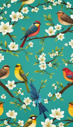 bird pattern,kimono fabric,blue birds and blossom,seamless pattern,background pattern,japanese floral background,birds on a branch,birds on branch,japanese pattern,retro pattern,japan pattern,flower and bird illustration,colorful birds,tropical birds,traditional pattern,summer pattern,seamless pattern repeat,flock of birds,flowers pattern,fabric design,Illustration,Abstract Fantasy,Abstract Fantasy 03