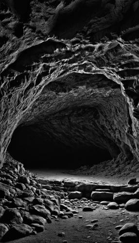 lava cave,lava tube,glacier cave,ice cave,sea cave,cave,pit cave,crevasse,dark beach,sea caves,cave tour,cave on the water,hollow way,cave church,the limestone cave entrance,moonscape,blackandwhitephotography,underground lake,underground,fissure vent,Illustration,Black and White,Black and White 18