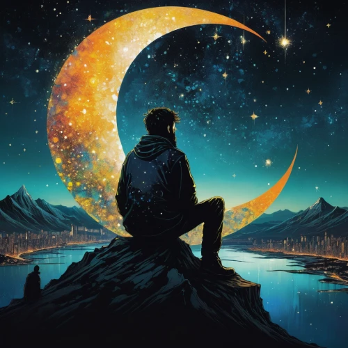 astronomer,phase of the moon,violinist violinist of the moon,astronomical,herfstanemoon,moon and star background,skywatch,the night sky,astronomers,space art,astral traveler,lunar,astronomy,moon phase,album cover,the moon and the stars,stargazing,the universe,the moon,big moon,Conceptual Art,Fantasy,Fantasy 15