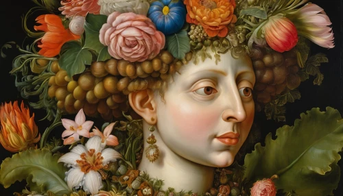 girl in a wreath,girl in flowers,floral ornament,wreath of flowers,floral wreath,flora,floral composition,girl picking flowers,floral garland,botticelli,floral design,girl in the garden,floral decorations,secret garden of venus,blooming wreath,flower vase,flower of the passion,decorative figure,flower hat,narcissus of the poets,Illustration,Realistic Fantasy,Realistic Fantasy 37