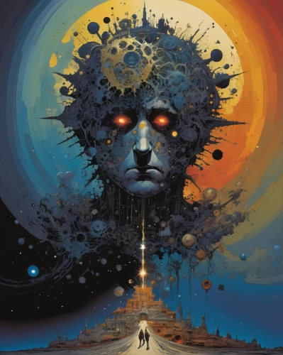 astral traveler,sci fiction illustration,gaia,transcendence,shamanism,shamanic,equilibrium,mind-body,pachamama,psychedelic art,consciousness,sun god,binary system,esoteric,mother earth,heliosphere,equinox,astral,dune 45,viewing dune,Illustration,American Style,American Style 06