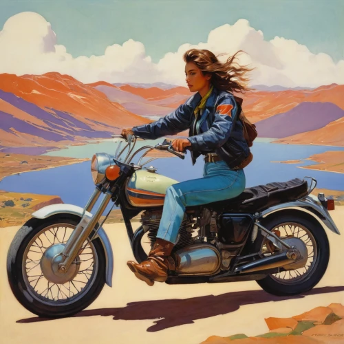 motorcycles,motorcycle,motorcyclist,motorbike,motorcycling,motorcycle racer,bonneville,biker,ride out,motorcycle tour,cherokee,triumph,mojave,harley-davidson,girl on the dune,motorcycle tours,vintage art,nomad,retro woman,w100,Conceptual Art,Fantasy,Fantasy 04