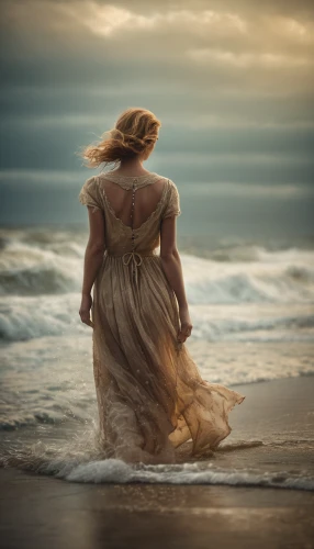 the wind from the sea,girl in a long dress,girl on the dune,girl in a long dress from the back,celtic woman,girl walking away,passion photography,sea breeze,the endless sea,the shallow sea,longing,still transience of life,walk on the beach,the sea maid,lover's grief,gracefulness,torn dress,little girl in wind,by the sea,seashore,Photography,General,Cinematic