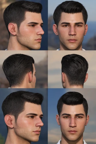 caesar cut,natural cosmetic,male elf,seamless texture,male character,male model,jonas brother,loss,cosmetic,hair loss,pompadour,headset profile,mullet,neck,computer graphics,male person,adam,ken,ear,human evolution,Illustration,Retro,Retro 19