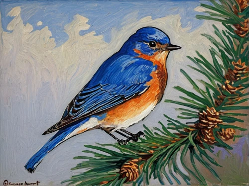 bird painting,western bluebird,bluebird perched,male bluebird,eastern bluebird,bluebird,bluebird female,bird on the tree,lazuli bunting,bird on branch,blue bird,bird on tree,barn swallow,bird robin,rosella,oriole,bird in tree,spring bird,indigo bunting,painted bunting,Art,Artistic Painting,Artistic Painting 04