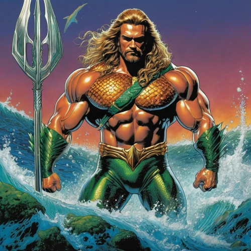 aquaman,god of the sea,sea god,poseidon,god of thunder,sea man,patrol,hercules winner,merman,poseidon god face,thor,power icon,heroic fantasy,he-man,cleanup,wind warrior,magneto-optical disk,bordafjordur,shaka,norse,Illustration,American Style,American Style 07