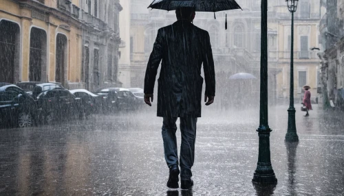 man with umbrella,walking in the rain,standing man,in the rain,heavy rain,rain,raindops,rainy day,rainy,rainy weather,a pedestrian,rains,brolly,raincoat,monsoon,walking man,pedestrian,umbrella,rain bar,raining,Illustration,Black and White,Black and White 13