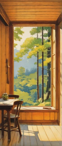 japanese-style room,wood window,wooden windows,the cabin in the mountains,summer cottage,home landscape,window covering,ryokan,bedroom window,wooden hut,study room,cabin,studio ghibli,yellow pine,japanese background,window treatment,yellow fir,breakfast room,open window,small cabin,Illustration,Japanese style,Japanese Style 21