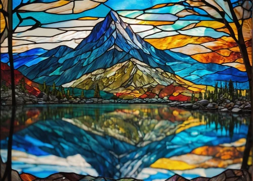 glass painting,stained glass window,colorful glass,stained glass pattern,stained glass,mosaic glass,glass window,vermilion lakes,stained glass windows,swiftcurrent lake,kaleidoscope art,mount taranaki,bow lake,mountain scene,mountain sunrise,mountain lake,lake mcdonald,reflection of the surface of the water,hand-painted,colorful water,Unique,Paper Cuts,Paper Cuts 08