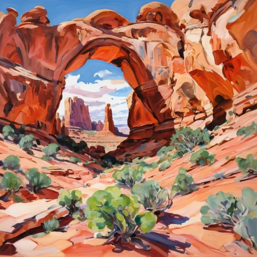 red canyon tunnel,fairyland canyon,red rock canyon,arches national park,desert landscape,arches,sandstone rocks,arches raven,desert desert landscape,sandstone wall,rock arch,cliff dwelling,valley of fire,canyon,kayenta,glen canyon,antelope canyon,arizona,three point arch,arid landscape,Conceptual Art,Oil color,Oil Color 18
