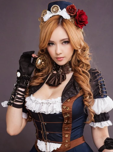 steampunk,steampunk gears,maid,anime japanese clothing,victorian lady,corset,cosplay image,victorian style,folk costume,cosplayer,bodice,doll paola reina,cosplay,gothic fashion,redhead doll,bavarian,miss circassian,costume accessory,melody,celtic queen,Illustration,Japanese style,Japanese Style 20