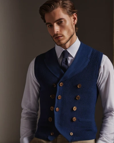 sweater vest,cravat,men's wear,vest,tailor,bolero jacket,men clothes,frock coat,men's suit,male model,knitting clothing,aristocrat,mazarine blue,menswear,bluejacket,knitwear,navy blue,gentlemanly,overcoat,man's fashion,Art,Classical Oil Painting,Classical Oil Painting 09