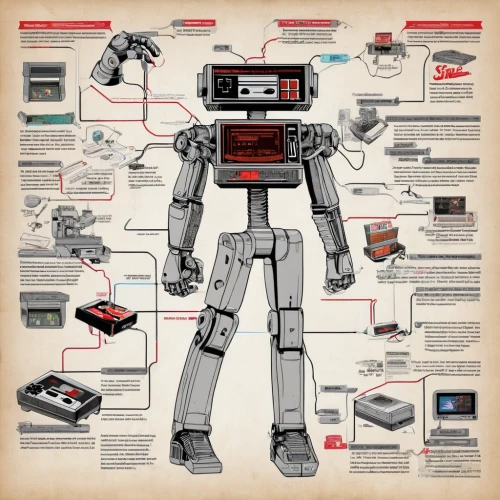 nintendo entertainment system,master system,industrial robot,vector infographic,super nintendo,super nintendo entertainment system,robotics,electronic waste,nes,robotic,cybernetics,40 years of the 20th century,retro technology,games console,video game console,gaming console,robot icon,robot,power tool,game console,Unique,Design,Infographics