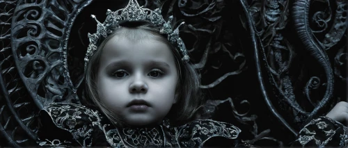 gothic portrait,the little girl,the snow queen,doll looking in mirror,swath,dark art,dark gothic mood,queen of the night,mirror of souls,the carnival of venice,gothic,little girl,gothic woman,image manipulation,photomontage,crown render,gothic style,queen cage,miss circassian,carpathian,Conceptual Art,Sci-Fi,Sci-Fi 02