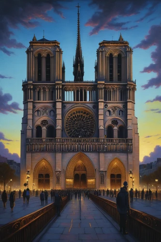 notre dame,notre-dame,notredame de paris,french digital background,cathedral,paris,universal exhibition of paris,paris clip art,world digital painting,gothic architecture,blue hour,france,the cathedral,beautiful buildings,fleur-de-lis,saint michel,church painting,architecture,the evening light,arc de triomphe,Illustration,Realistic Fantasy,Realistic Fantasy 18