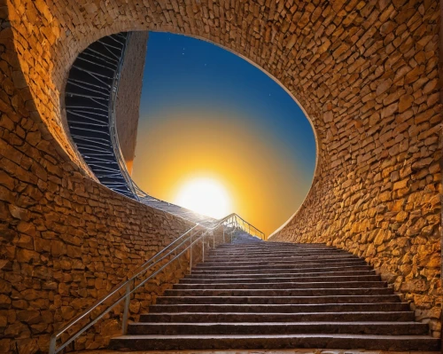 stone stairway,winding steps,stairway to heaven,stone stairs,stairway,wall tunnel,winding staircase,spiral stairs,outside staircase,stairs,stairwell,staircase,spiral staircase,gaudí,heavenly ladder,circular staircase,stargate,stair,archway,heaven gate,Conceptual Art,Fantasy,Fantasy 07