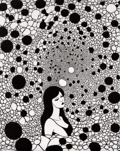 dots,dot,dot pattern,dizzy,trypophobia,percolator,psychedelic art,bubbles,constellations,yinyang,donut drawing,dotted,comic bubbles,visualization,comic halftone woman,comic bubble,trippy,inner space,girl with speech bubble,dot background,Illustration,American Style,American Style 05