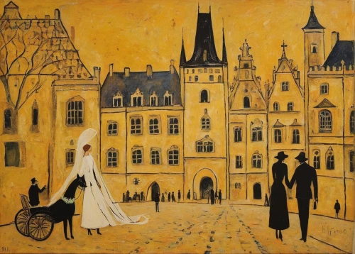 hamelin,metz,delft,promenade,street scene,dresden,poznan,aachen,new-ulm,de ville,maria laach,bremen,medieval street,krakow,landsberg,vincent van gough,prague,gdańsk,gold castle,bruges,Art,Artistic Painting,Artistic Painting 47