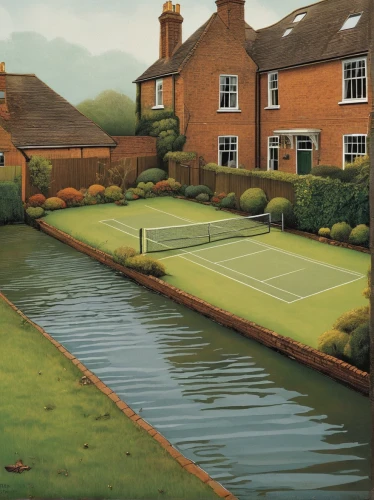 tennis court,soft tennis,english billiards,great chalfield,croquet,water hazard,real tennis,pitch and putt,england,moated,brook landscape,the court,tennis,dug-out pool,country club,tennis lesson,golf landscape,woman playing tennis,ball badminton,playing field,Conceptual Art,Sci-Fi,Sci-Fi 17