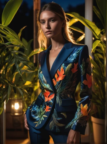 bolero jacket,botanical print,floral,colorful floral,floral mockup,tropical bloom,menswear for women,floral pattern,pantsuit,floral japanese,tropical floral background,flora,floral background,jacket,girl in flowers,vintage floral,floral with cappuccino,woman in menswear,tropical leaf pattern,navy suit,Photography,Artistic Photography,Artistic Photography 02