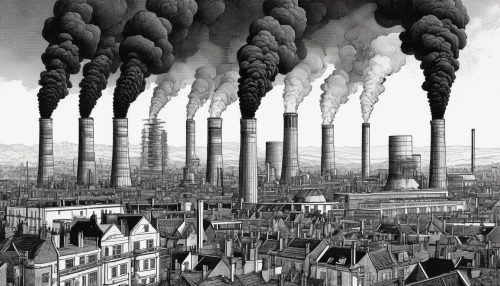 the pollution,pollution,greenhouse gas emissions,environmental pollution,environmental destruction,chimneys,environmental disaster,environment pollution,industrial landscape,factory chimney,smoke stacks,factories,coal-fired power station,carbon footprint,carbon dioxide,air pollution,chemical plant,carbon emission,coal fired power plant,industrial smoke,Illustration,Black and White,Black and White 09