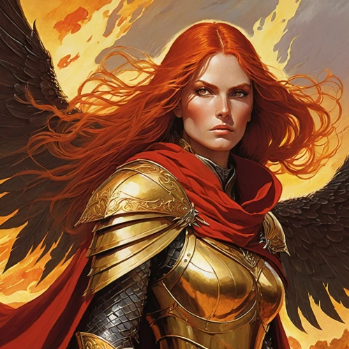 fire angel,heroic fantasy,archangel,fiery,fire siren,phoenix,firestar,pillar of fire,flame spirit,the archangel,flame of fire,joan of arc,red chief,fantasy woman,female warrior,firebird,minerva,angels of the apocalypse,paladin,monarch,Illustration,Realistic Fantasy,Realistic Fantasy 04