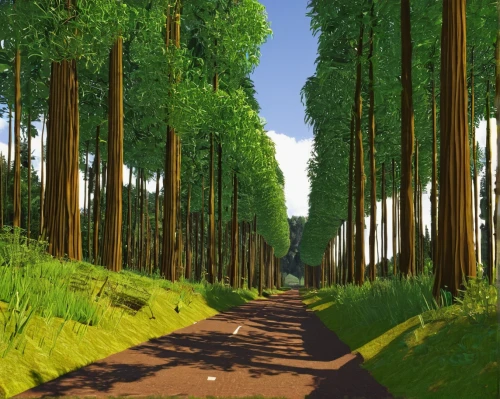 cartoon forest,forest road,tree lined lane,bamboo forest,green forest,tree-lined avenue,row of trees,coniferous forest,tree lined path,chestnut forest,forest landscape,fir forest,forest path,pine forest,tree lined,tree grove,green trees,panoramical,forest background,tree canopy,Art,Artistic Painting,Artistic Painting 50