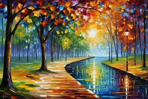 autumn landscape,autumn background,fall landscape,oil painting on canvas,flooded pathway,autumn scenery,autumn theme,the autumn,autumn walk,autumn trees,landscape background,autumn forest,art painting,oil painting,pathway,autumn idyll,autumn leaves,painting technique,oil on canvas,autumn day,Conceptual Art,Daily,Daily 35