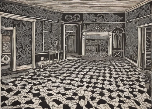 escher,floor tiles,checkered floor,parquet,patterned wood decoration,ceramic floor tile,ornate room,braque francais,flooring,braque du bourbonnais,wade rooms,ceramic tile,floors,tile flooring,clay floor,empty interior,kennel,wooden floor,rooms,interiors,Art,Artistic Painting,Artistic Painting 50