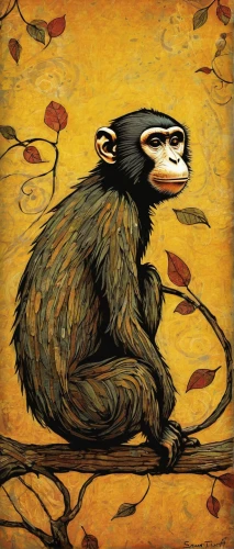 guenon,barbary monkey,chimpanzee,primate,squirrel monkey,capuchin,cercopithecus neglectus,ring-tailed,the monkey,langur,monkey banana,macaque,monkey,chimp,marmoset,de brazza's monkey,bonobo,tamarin,anthropomorphized animals,siamang,Art,Artistic Painting,Artistic Painting 49