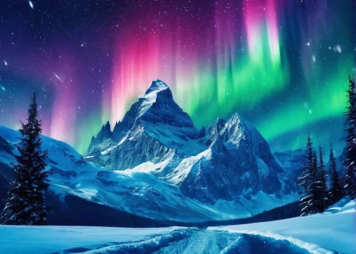 northern lights,northen lights,the northern lights,norther lights,aurora borealis,northern light,canadian rockies,auroras,nothern lights,cascade mountain,polar lights,green aurora,snowy mountains,mount everest,northen light,aurora colors,borealis,alaska,mountain peak,ice castle,Illustration,Realistic Fantasy,Realistic Fantasy 37