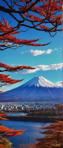 fuji,mount fuji,mt fuji,fuji mountain,autumn in japan,japan landscape,kamchatka,hokkaido,beautiful japan,japanese mountains,autumn background,fujiyama,stratovolcano,autumn scenery,japan,autumn landscape,japanese sakura background,autumn mountains,kyoto,lake tanuki,Illustration,Realistic Fantasy,Realistic Fantasy 45