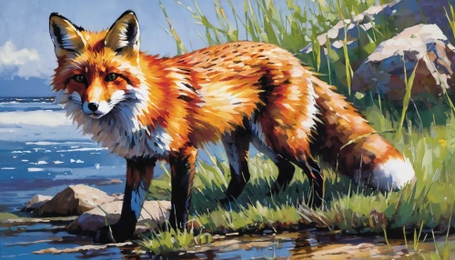 vulpes vulpes,red fox,a fox,fox,redfox,garden-fox tail,watercolour fox,patagonian fox,cute fox,fox in the rain,sand fox,adorable fox,swift fox,little fox,child fox,kit fox,oil painting,south american gray fox,canidae,firefox,Conceptual Art,Oil color,Oil Color 09