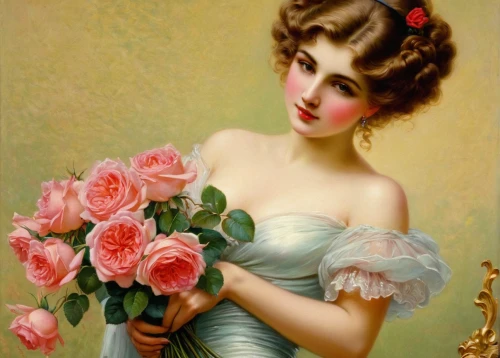 emile vernon,camellias,pink roses,holding flowers,garden roses,with roses,bella rosa,sugar roses,lady banks' rose ,lady banks' rose,vintage flowers,camellia,rosa curly,bibernell rose,girl in flowers,camelliers,pink rose,noble roses,rosa,spray roses,Conceptual Art,Daily,Daily 04