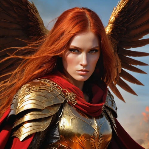 fire angel,archangel,the archangel,heroic fantasy,fantasy woman,female warrior,angels of the apocalypse,red chief,angel,fantasy art,fiery,dark angel,winged heart,winged,angelology,joan of arc,warrior woman,fire siren,fantasy portrait,greer the angel,Illustration,Realistic Fantasy,Realistic Fantasy 03