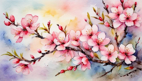 watercolor floral background,watercolor flowers,watercolour flowers,watercolor background,apricot blossom,watercolor flower,plum blossoms,japanese floral background,watercolour flower,blossoming apple tree,apple blossoms,spring blossom,flower painting,almond blossoms,peach blossom,spring blossoms,watercolor painting,apricot flowers,watercolor,springtime background,Illustration,Paper based,Paper Based 24