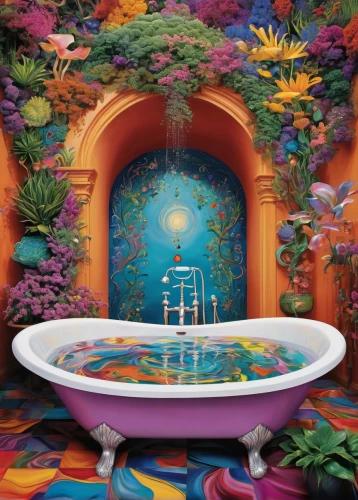 underwater playground,aquarium decor,bathtub,luxury bathroom,mermaid background,bathroom,the little girl's room,bathroom sink,under sea,restroom,3d fantasy,colorful water,under the sea,shower curtain,flower wall en,secret garden of venus,acquarium,wishing well,children's room,aqua studio,Illustration,Realistic Fantasy,Realistic Fantasy 39