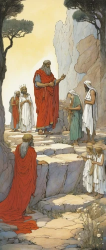 ancient parade,wise men,rome 2,woman at the well,biblical narrative characters,the three magi,the pied piper of hamelin,druids,edward lear,magi,gobelin,apollo and the muses,rem in arabian nights,nativity,game illustration,three wise men,genesis land in jerusalem,kate greenaway,watering hole,greek mythology,Illustration,Realistic Fantasy,Realistic Fantasy 04