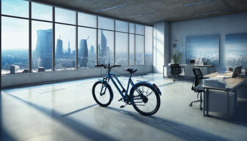 indoor cycling,blur office background,modern office,bicycle lighting,stationary bicycle,city bike,automotive bicycle rack,electric bicycle,bicycle frame,offices,office automation,bicycles,office desk,creative office,industrial design,office buildings,daylighting,bike city,furnished office,bicycle,Illustration,Realistic Fantasy,Realistic Fantasy 16