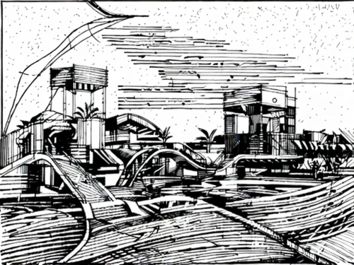 engraving,industrial landscape,maya city,grain plant,concrete plant,sawmill,steel mill,khartoum,bahrain,camera illustration,mombasa,dust plant,salt mill,network mill,refinery,artificial island,industrial area,year of construction 1954 – 1962,1921,year of construction 1937 to 1952,Design Sketch,Design Sketch,None