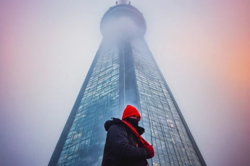 cntower,cn tower,centrepoint tower,north american fog,high fog,toronto,lotte world tower,1wtc,1 wtc,skycraper,foggy day,sky tower,canada air,canada,the fog,shard of glass,one world trade center,burj,fog up,red cap,Conceptual Art,Oil color,Oil Color 07