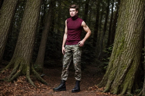 men's wear,male model,spruce shoot,woodsman,lumberjack pattern,long underwear,military camouflage,men clothes,antler velvet,forest man,cargo pants,spruce forest,camo,tree stand,standing man,man's fashion,nature and man,bicycle clothing,farmer in the woods,woodland salamander,Common,Common,Photography
