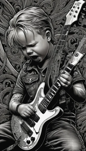 chalk drawing,guitar player,kids illustration,guitarist,noodling,musician,guitar head,psychedelic art,tuning,rock music,slide guitar,luthier,mandolin,bassist,amplification,jazz guitarist,painted guitar,book illustration,bass guitar,rock 'n' roll,Illustration,Black and White,Black and White 01