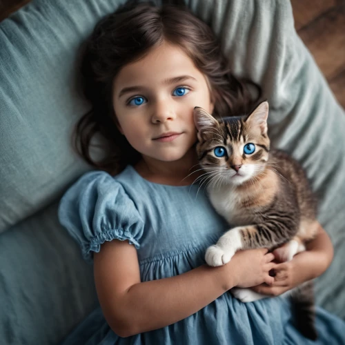 cat with blue eyes,blue eyes cat,little boy and girl,tenderness,vintage boy and girl,children's eyes,child portrait,blue eyes,cat lovers,cute cat,little girl in pink dress,child model,little girl and mother,heterochromia,innocence,cat's eyes,romantic portrait,little girl,blue pillow,the little girl,Photography,General,Cinematic