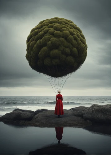 conceptual photography,photo manipulation,surrealism,photomanipulation,photoshop manipulation,buddhist monk,surrealistic,woman thinking,equilibrist,adrift,floating island,equilibrium,meditate,meditation,vipassana,somtum,mind-body,levitation,tree thoughtless,consciousness,Illustration,Vector,Vector 11